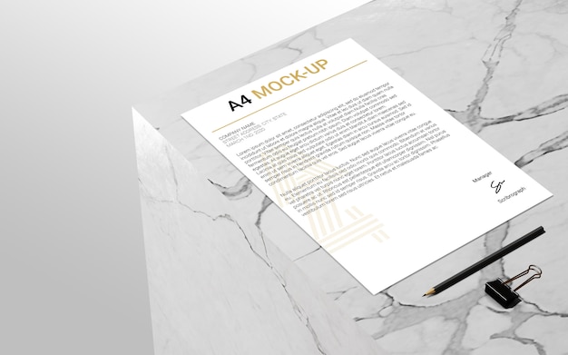 PSD a4-pagina mock-up op marmer