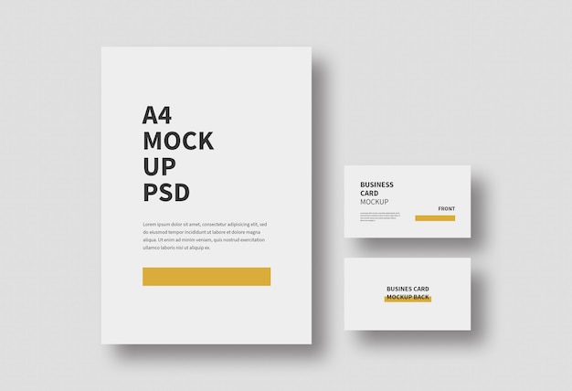 Mockup di carta e biglietto da visita a4