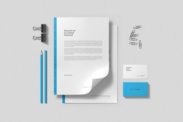 A4 paper and business card mockups