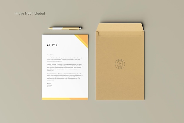 PSD a4 paper with envelope mockup