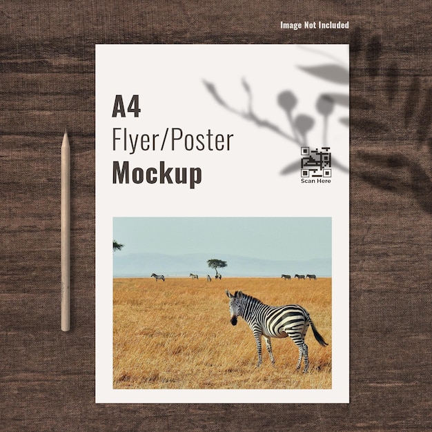 A4 poster or flyer mockup with a pencil