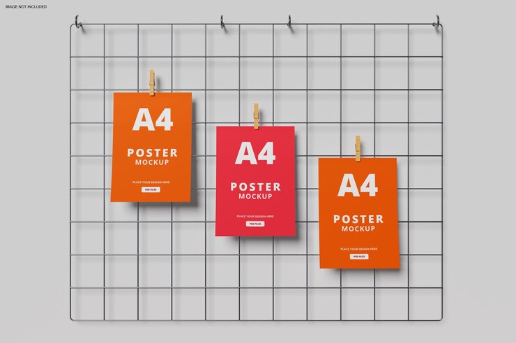 PSD a4 poster mockup with wire grid