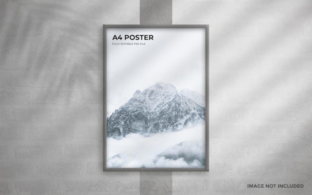 PSD a4 poster over grunge witte muur mockup