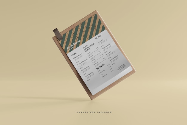 a4 size food menu on a wooden board mockup