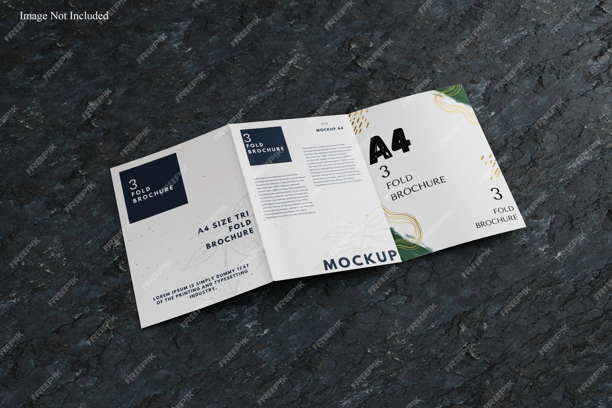 Premium PSD A4 size tri fold brochure mockup Premium PSD A4 size tri fold brochure mockup