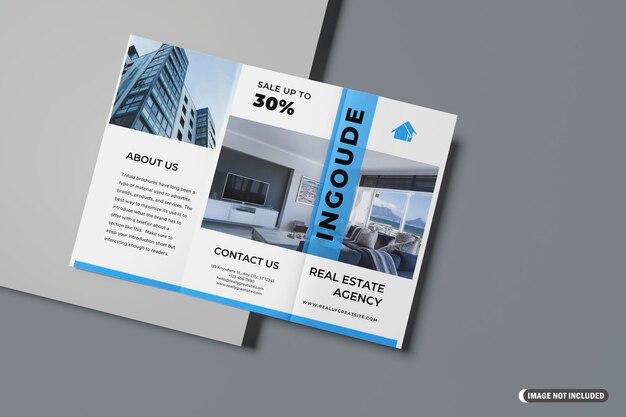 Mockup di brochure a tre ante a4 su padestal