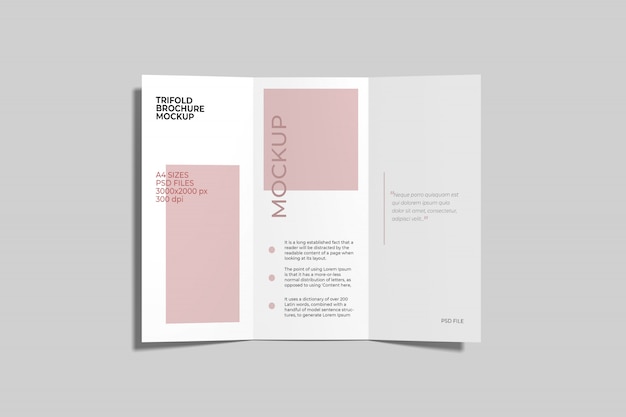 PSD a4 trifold brochure mockup top angel view