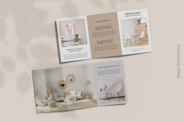 Mockup di brochure a tre ante a4 con sovrapposizione di ombre