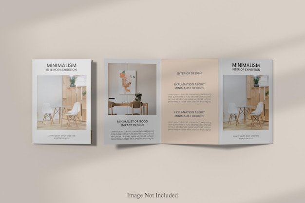 A4 trifold brochure mockup with shadow overlay