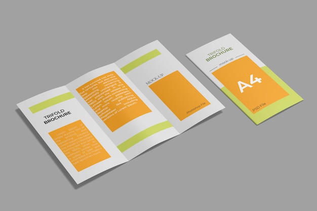 PSD brochure pieghevole a tre ante a4 mockup