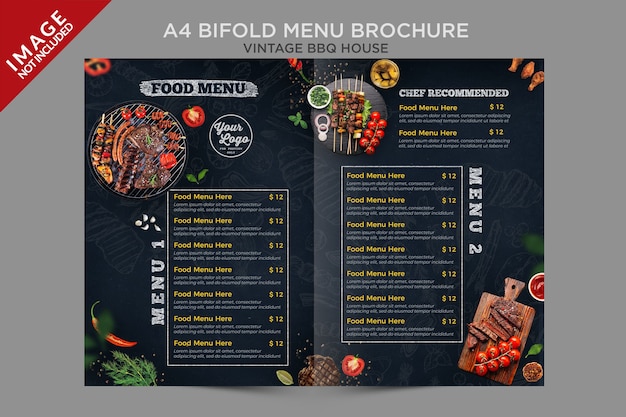 PSD a4 vintage bbq house bifold menu brochure series