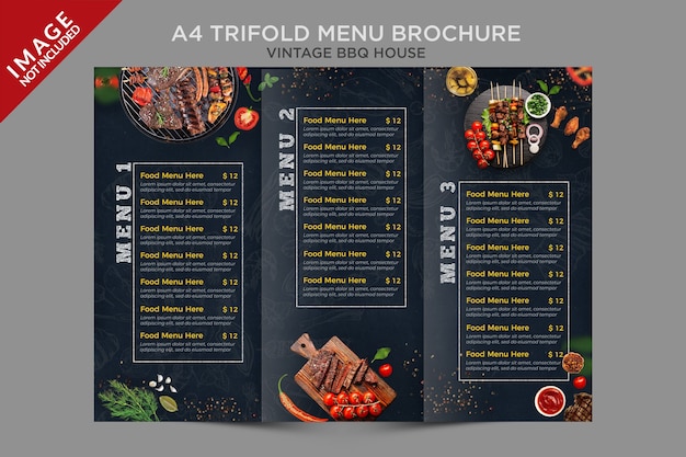 A4 Vintage BBQ House Trifold Menu Brochure Series