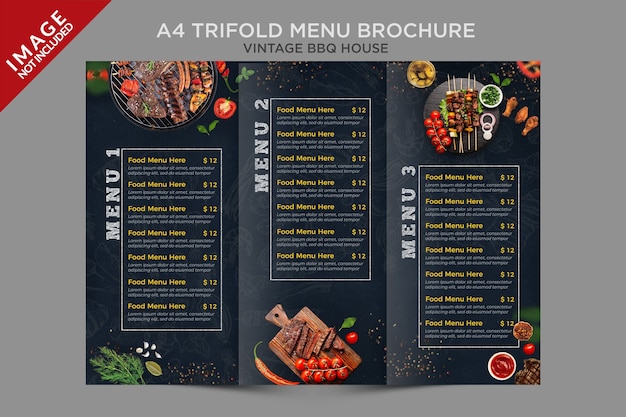 A4 빈티지 Bbq 하우스 Trifold 메뉴 브로셔 시리즈