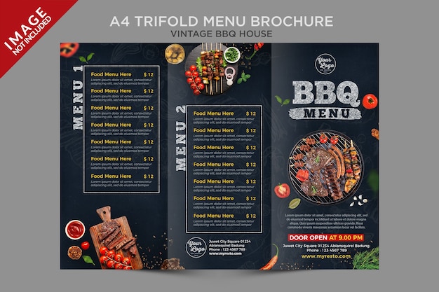 A4 Vintage BBQ House Trifold Menu Brochure Series