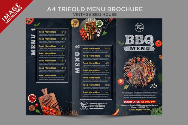 A4 빈티지 Bbq 하우스 Trifold 메뉴 브로셔 시리즈