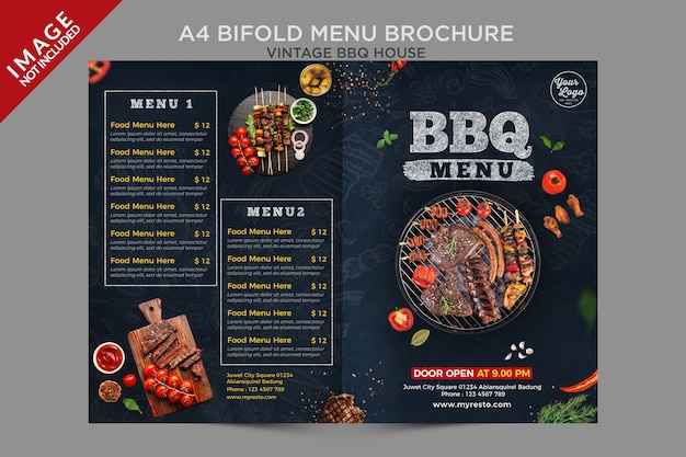 PSD a4 vintage bbq-huis bifold house menu brochure-serie