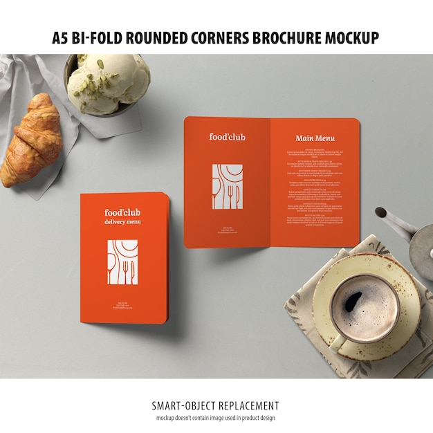 A5 bi-fold afgeronde hoeken brochure mockup