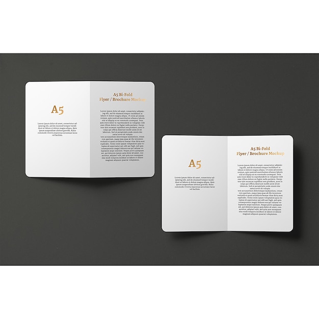 PSD a5 bi-fold rounded corners brochure mockup