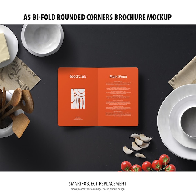 A5 bi-fold rounded corners brochure mockup