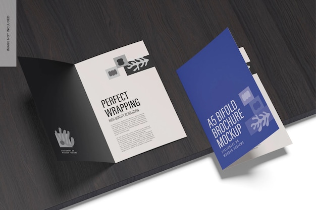 A5 bifold brochures mockup, opened and closed