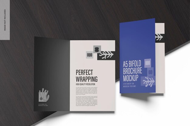 A5 bifold brochures mockup, top view