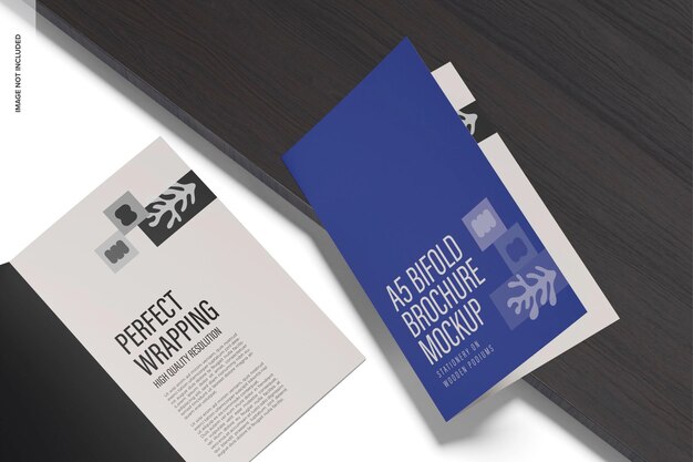 PSD a5 bifold broszury makieta, z bliska