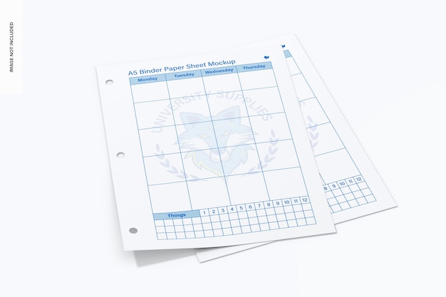 A5 binder paper sheets mockup