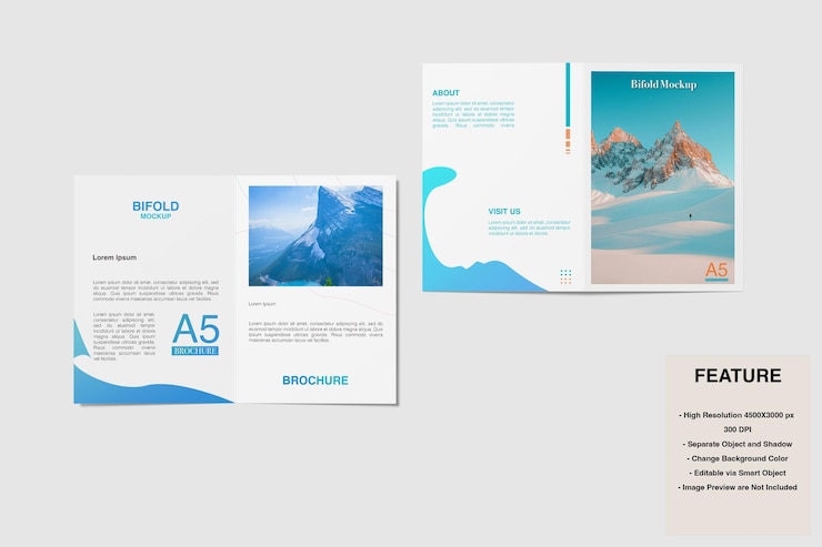 PSD a5 dobbel brosjyre mockup