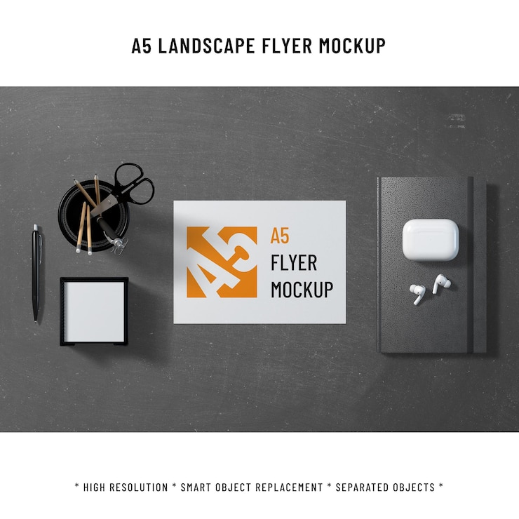 PSD a5 landscape flyer mockup