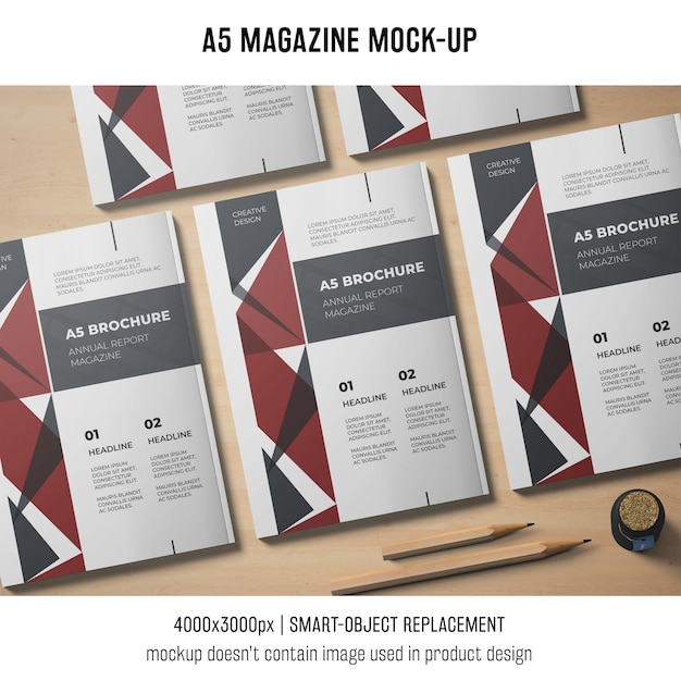 a5 magazine mockup of five