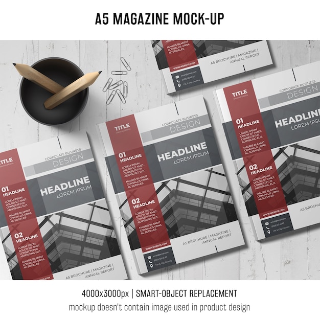 a5 magazine mockup of three