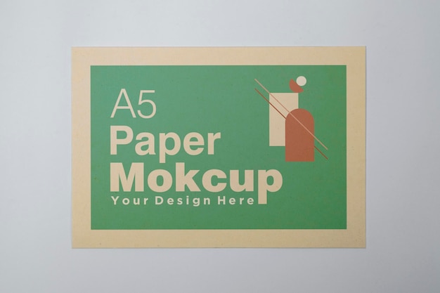 A5 paper greeting card mockup on wooden background