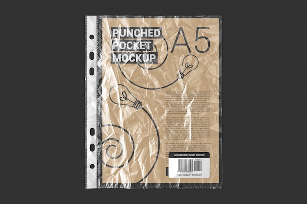 Бумага а5 в мятом пластиковом кармане макета