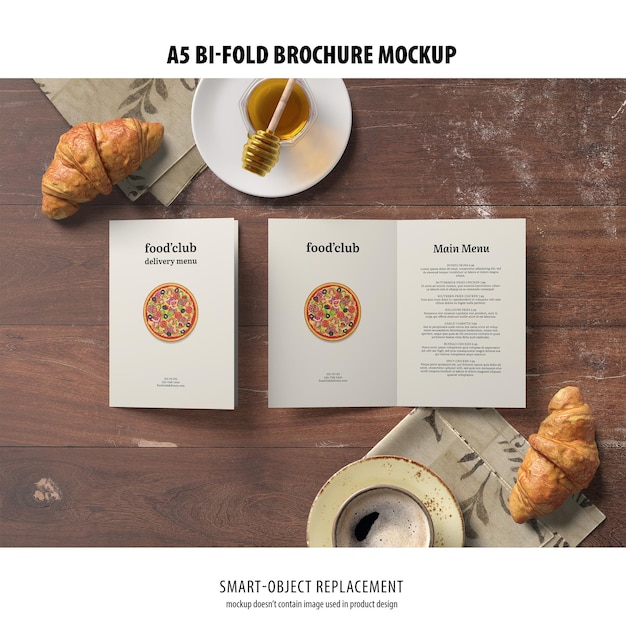 PSD a5 portrait bi-fold brochure mockup