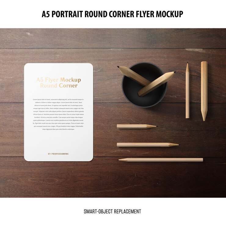 PSD a5 round corner flyer mockup
