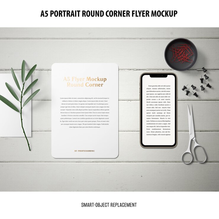 PSD a5 round corner flyer mockup