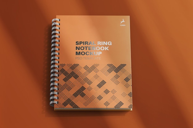 PSD a5 spiral ring binder notebook realistic mockup template with shadow overlay