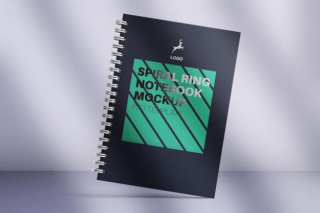 PSD a5 spiral ring binder notebook realistic mockup template with shadow overlay