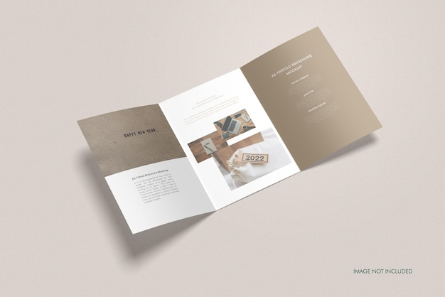 A5 trifold brochure mockup high angle view