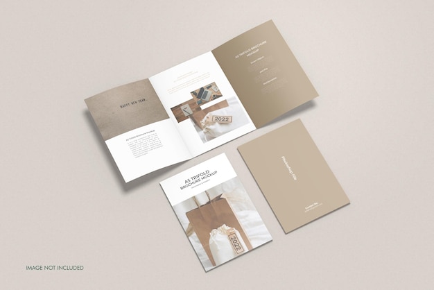 A5 trifold brochure mockup set high angle view