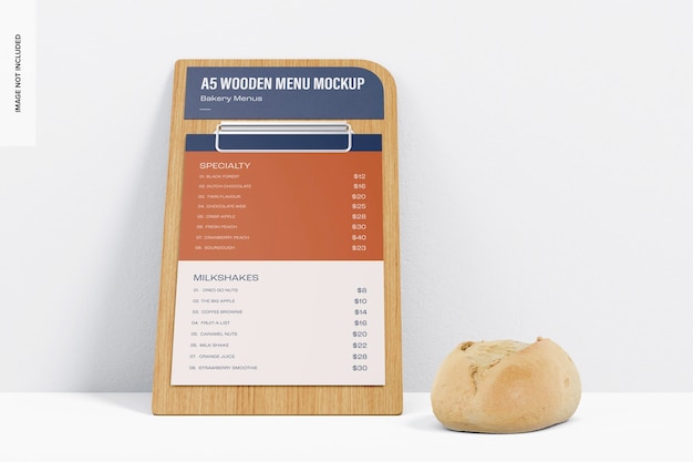 A5 wooden menu mockup, front view