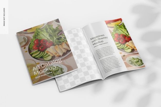 A6 catalogs met overlay mockup geopend en gesloten