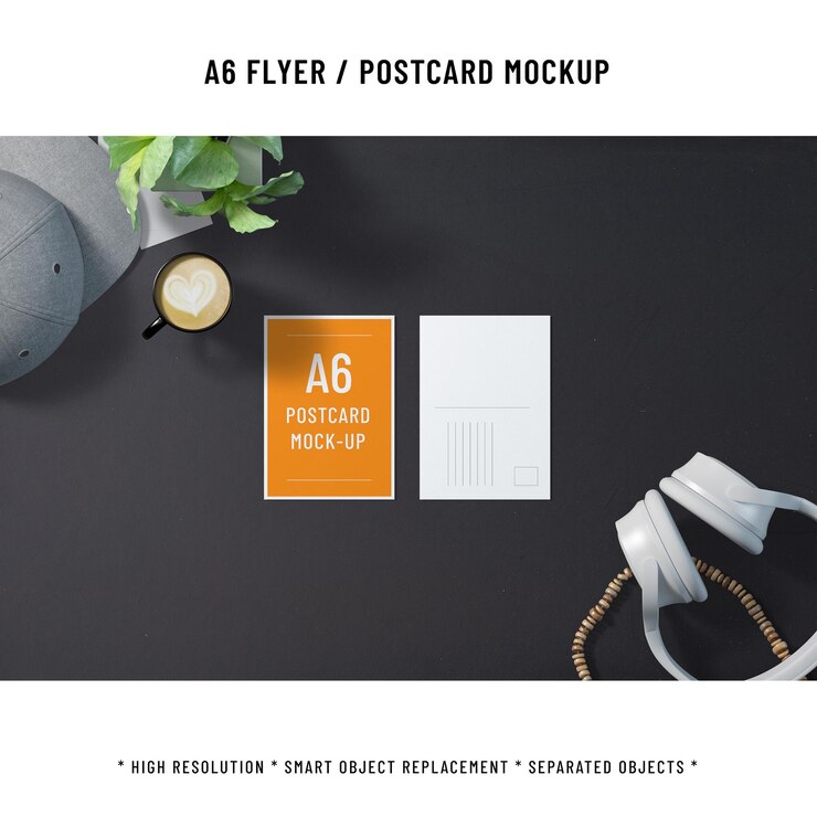 PSD a6 portrait postcard mockup