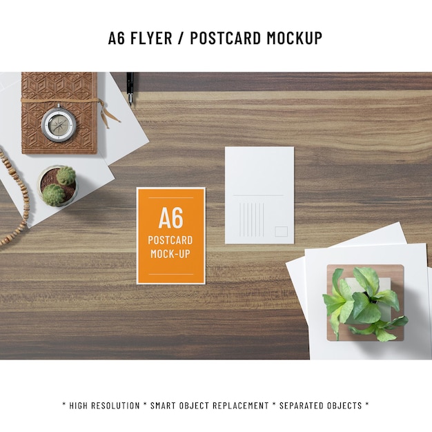 PSD a6 portrait postcard mockup