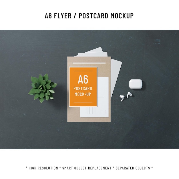 PSD a6 portret briefkaart mockup