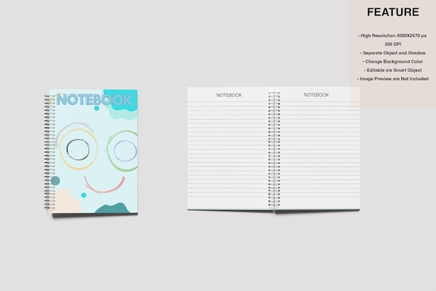 PSD a6 spiraal notebook mockup