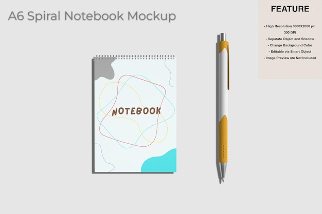 A6 spiral notebook mockup