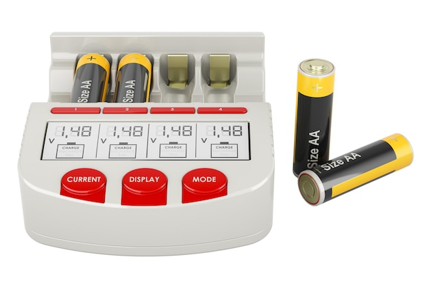 PSD aa aaa battery charger for rechargeable batteries 3d rendering isolated on transparent background