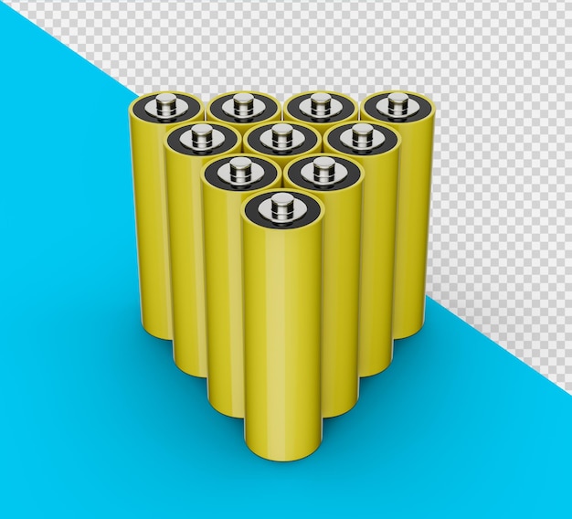 PSD batteria formato aa colore giallo isolato su batteria ricaricabile bianca aa o aaa dimensioni 3d illustrazione