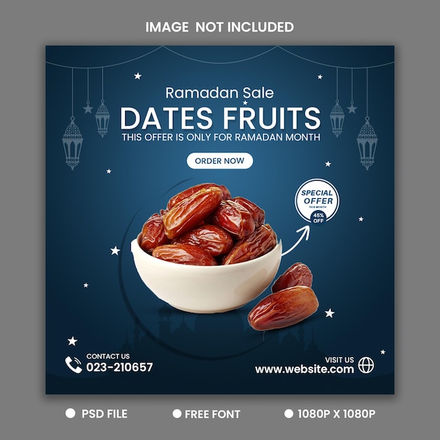 Aanbieding verkoopdata ramadan fruit sociale media en instagram poster ontwerpsjabloon premium psd